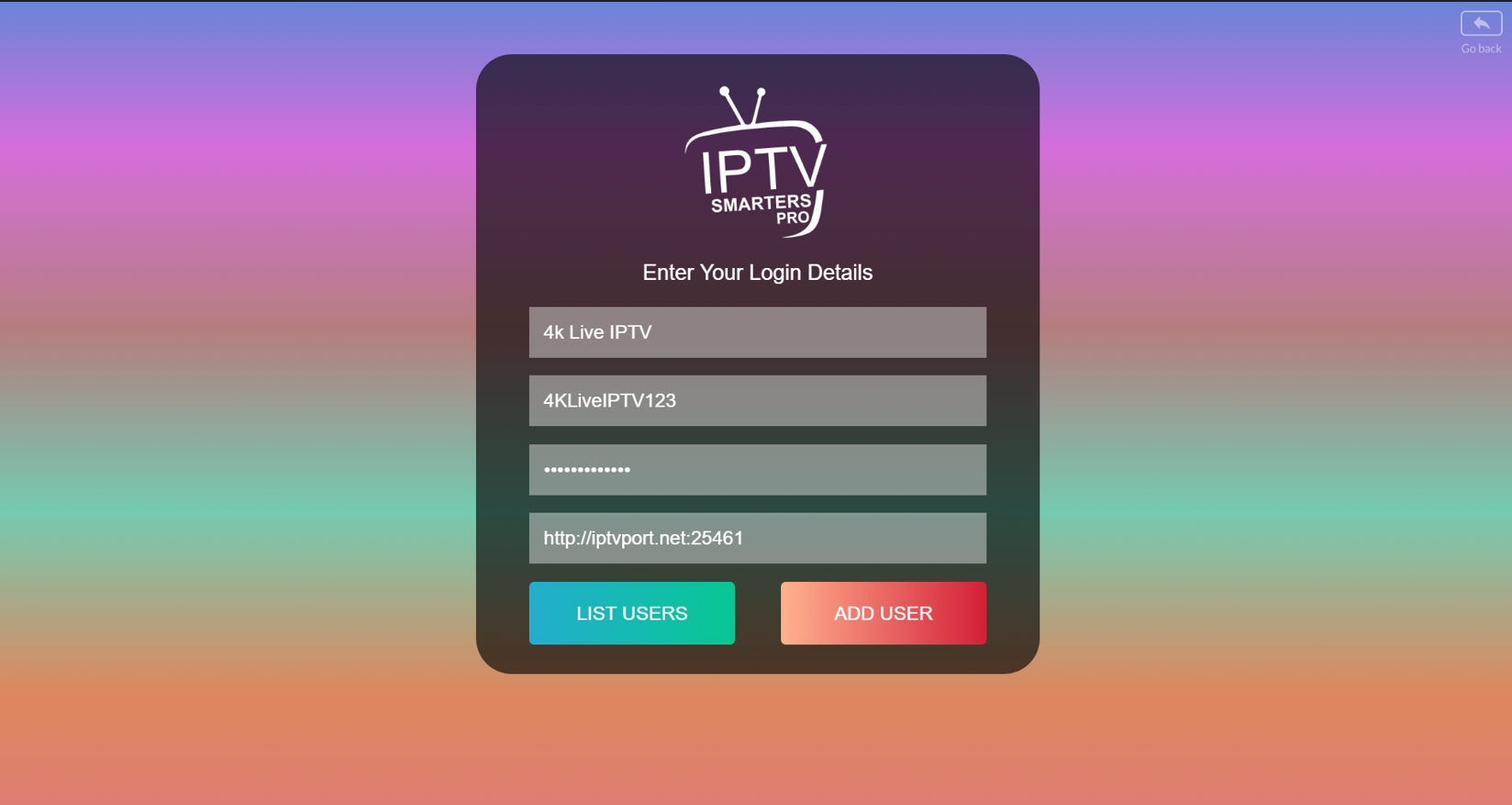IPTV Smarters Pro login with Xtream Codes API option