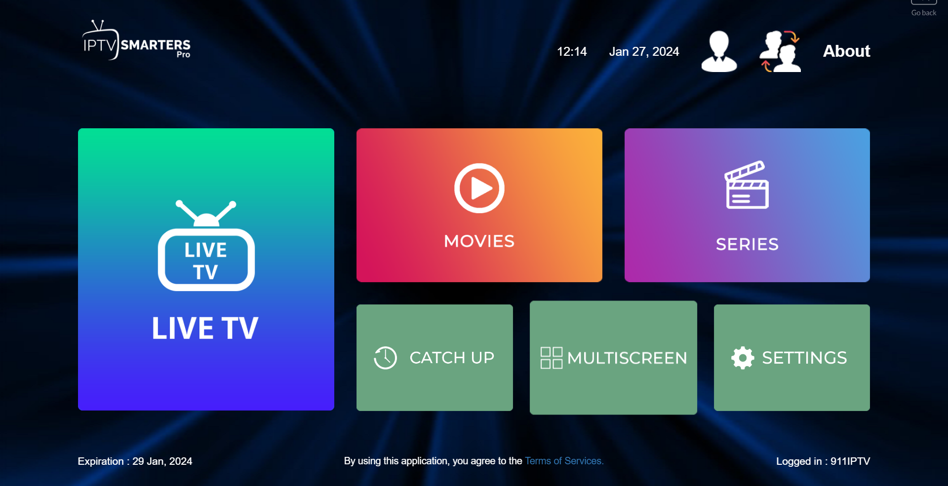 IPTV Smarters Pro user dashboard after login