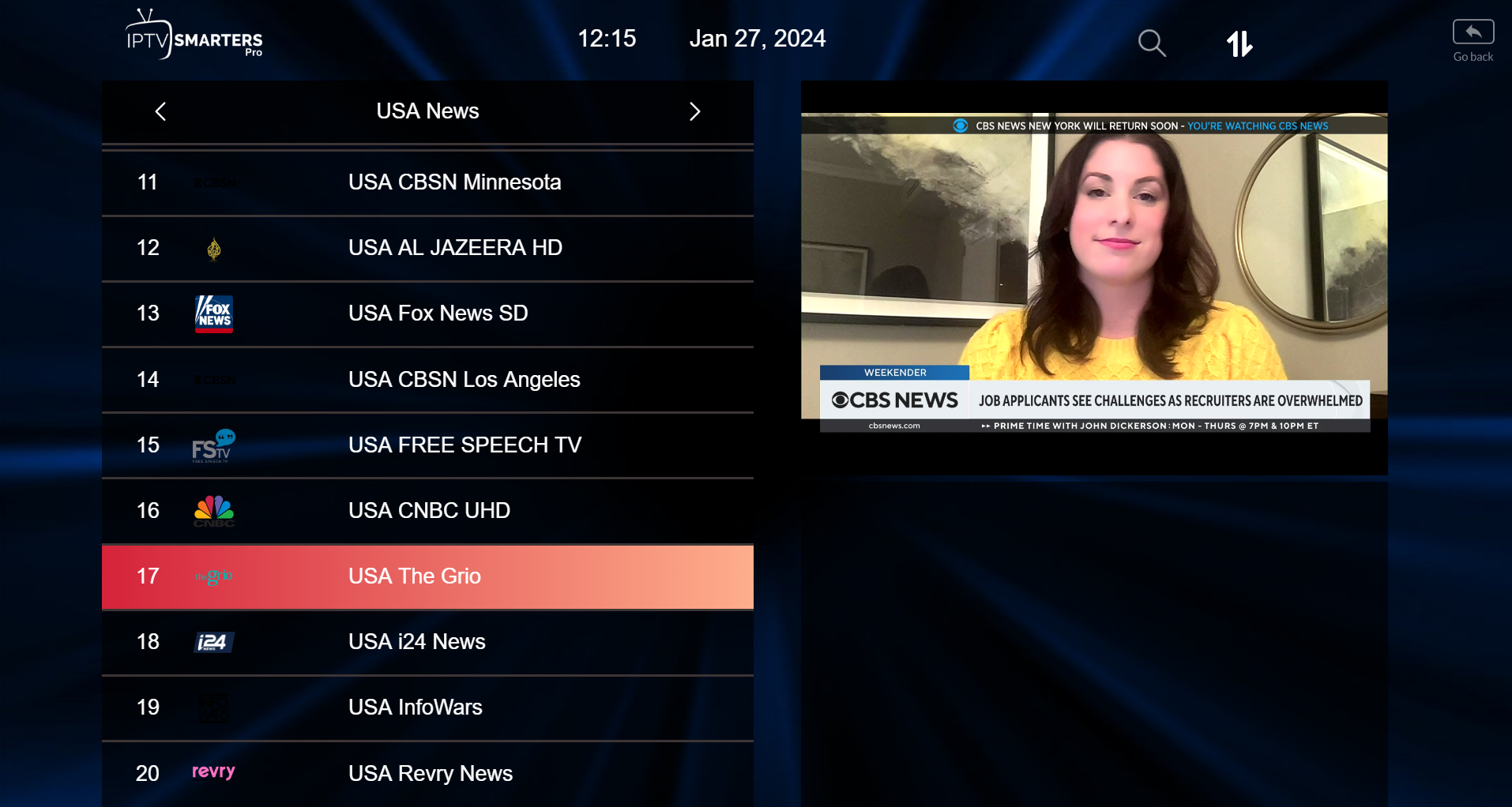 IPTV Smarters full screen live TV playback